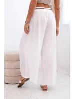 Dámské kalhoty z viskózy se širokými nohavicemi bílý