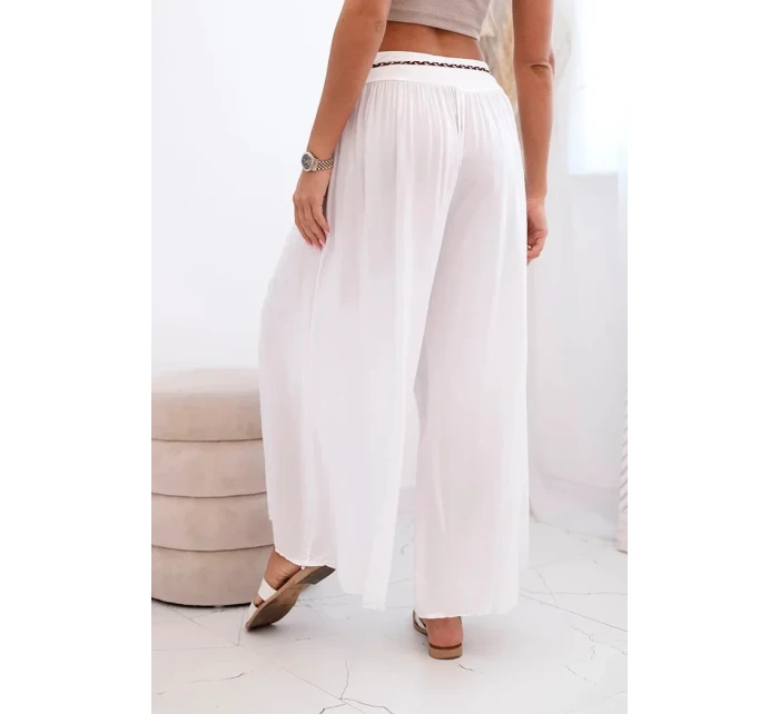 Dámské kalhoty z viskózy se širokými nohavicemi bílý
