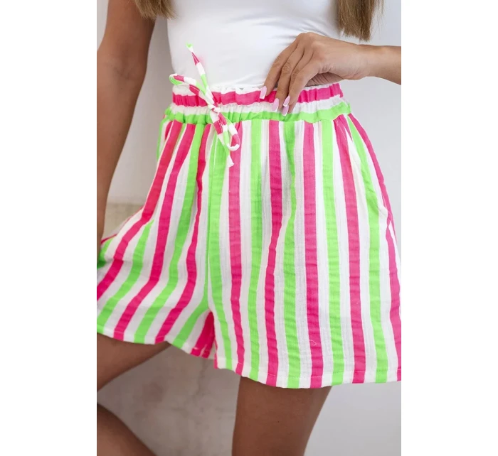 Dámské bavlněné šortky s proužky zelený neon