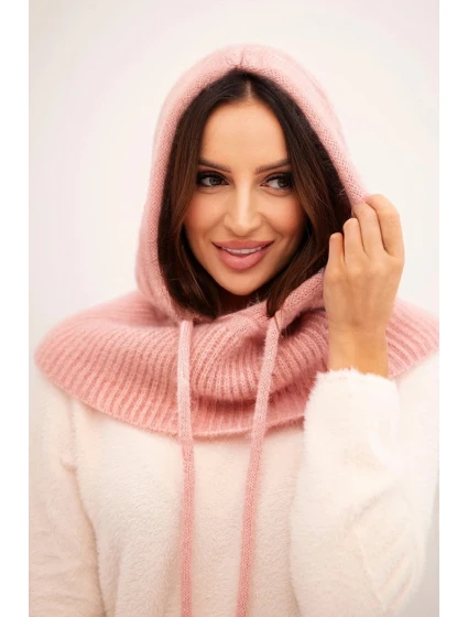 Dámska čiapka s kapucňou s pleteným vzorom s kravatou púdrovo ružová Dámska čiapka s kapucňou s pleteným vzorom s kravatou púdrovo ružová