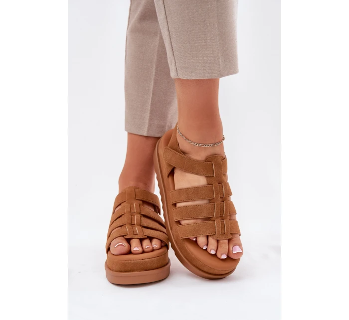 Sandały Damskie Na Platformie Eko Zamszowe Camel Filisenia Sandały Damskie Na Platformie Eko Zamszowe Camel Filisenia