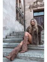 Kozačky Eko semišové podpatek sloupek na zip vyhřívané vytočená lýtka tmavě béžové Evyra Kozačky Eko semišové podpatek sloupek na zip vyhřívané vytočená lýtka tmavě béžové Evyra