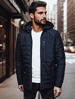 Pánska prechodná prešívaná bunda s kapucňou tmavomodrá FashionStreet TX4999