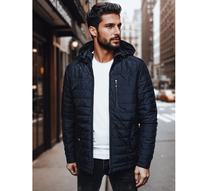 Pánská přechodná prošívaná bunda s kapucí tmavě modrá Dstreet model 21983026 - FashionStreet