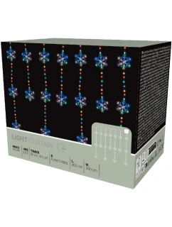 Svetelné závesy na vianočný stromček 200x200 CM 408LED snehové vločky MULTIKOLOR