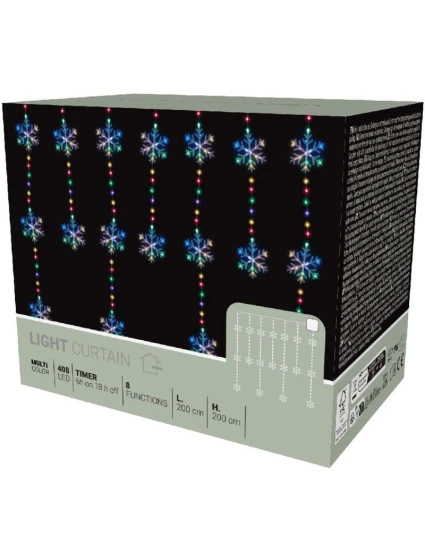 Svetelné závesy na vianočný stromček 200x200 CM 408LED snehové vločky MULTIKOLOR Svetelné závesy na vianočný stromček 200x200 CM 408LED snehové vločky MULTIKOLOR