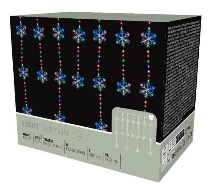 Svetelné závesy na vianočný stromček 200x200 CM 408LED snehové vločky MULTIKOLOR Svetelné závesy na vianočný stromček 200x200 CM 408LED snehové vločky MULTIKOLOR