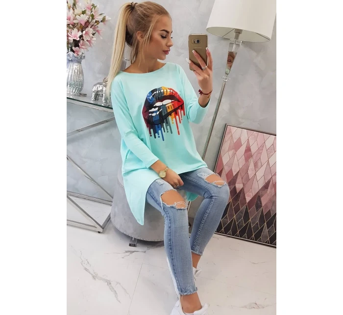 Oversize blúzka s dúhovou potlačou pier vo farbe mint