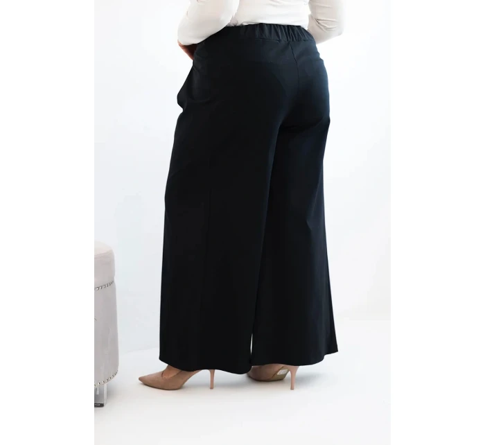 Dámske Plus veľkosť široké nohavice s Foldover čierna Dámske Plus veľkosť široké nohavice s Foldover čierna