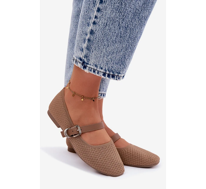 Materiálové baleríny s páskem a přezkou Khaki model 22122502 - Boto