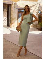 model 20970608 Šaty na jedno rameno s mašlí mátové - Moe