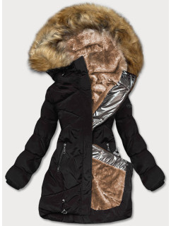 Čierno-hnedá dámska prešívaná zimná bunda (M-21015)
