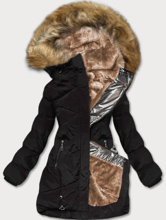 Čierno-hnedá dámska prešívaná zimná bunda (M-21015)