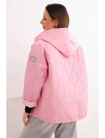 Dámska jarná prešívaná bunda s kapucňou a zipsom svetlo ružová