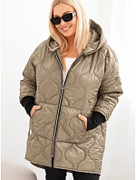 Dámska zimná bunda Plus Size, prešívaná, s kapucňou, svetlo kamelová