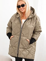 Dámska zimná bunda Plus Size, prešívaná, s kapucňou, svetlo kamelová