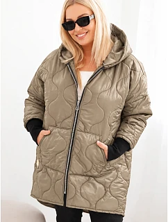 Dámska zimná bunda Plus Size, prešívaná, s kapucňou, svetlo kamelová