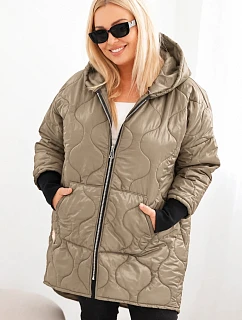 Dámská zimní bunda Plus Size prošívaná s kapucí světle camelová