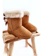 Dziecięce Ocieplane Botki Z Kokardkami Śniegowce Beżowe Funky