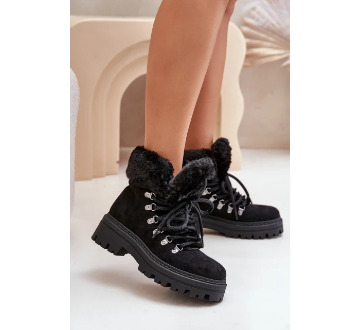 Dámské Šněrovací Boty S Kožíškem Černé model 21679564 - Boto Dámské Šněrovací Boty S Kožíškem Černé model 21679564 - Boto