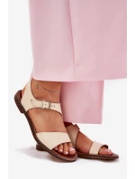 Dámské kožené ploché sandály model 21692915 béžové - Zazoo