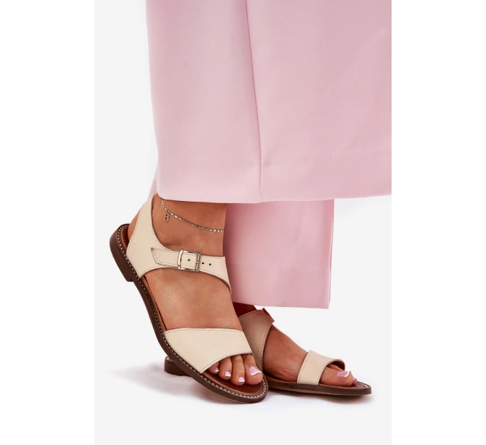 Dámské kožené ploché sandály model 21692915 béžové - Zazoo