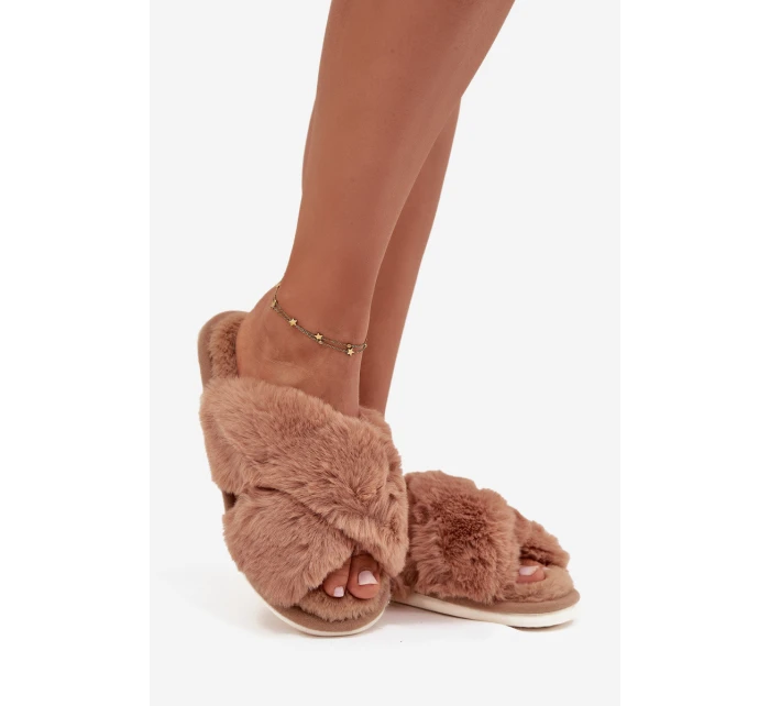 Kožešinové domácí pantofle pro ženy s se pásky Camel model 21708380 - EVENTO