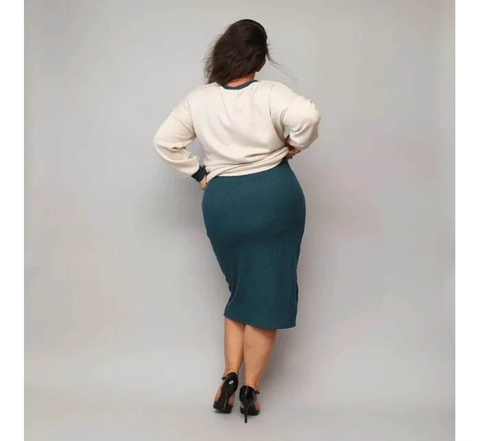 Béžovo-tmavozelené šaty s pletenou blúzkou (682)