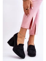 Zamszowe Czółenka Na Masywnym Obcasie I Platformie Czarne Adriel