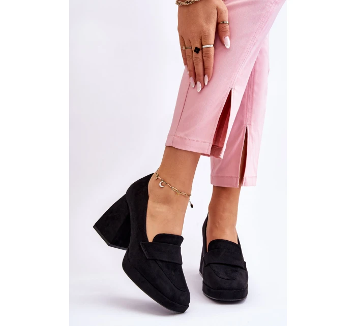 Zamszowe Czółenka Na Masywnym Obcasie I Platformie Czarne Adriel