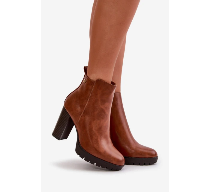 Botki Damskie Ocieplane Na Wysokim Słupku Zapinane Na Zamek Camel Bioria Botki Damskie Ocieplane Na Wysokim Słupku Zapinane Na Zamek Camel Bioria