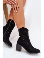 Dámské Ažurové Kožené Botky Na Podpatku model 21686926 Černé - S.Barski