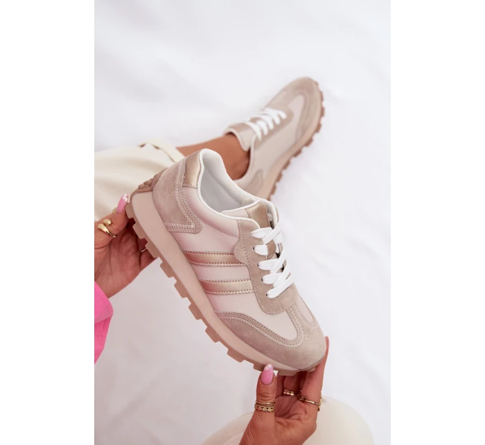 Kožené dámské tenisky na platformě model 22013931 Béžové - S.Barski Kožené dámské tenisky na platformě model 22013931 Béžové - S.Barski