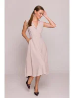 S409 Priliehavé košeľové šaty - béžové