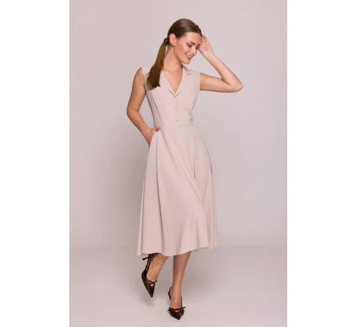 S409 Priliehavé košeľové šaty - béžové