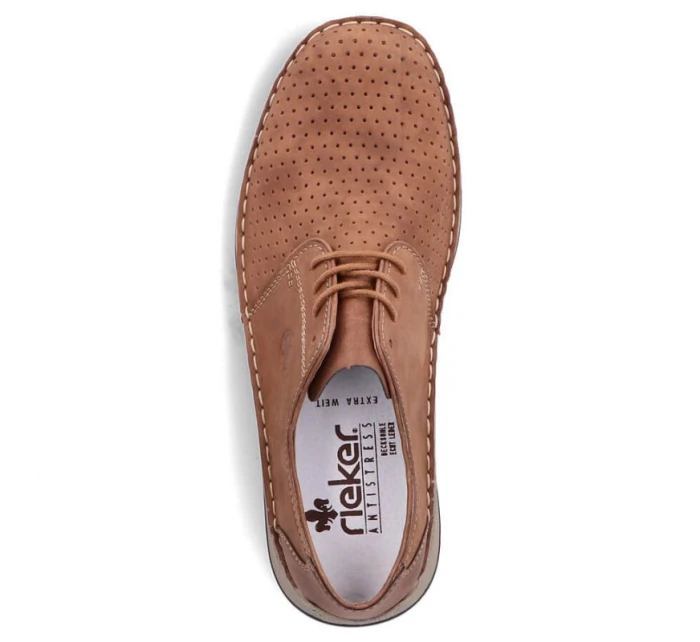 Pánské kožené polobotky M model 22008944 hnědé s ažurovým vzorem - Rieker Pánské kožené polobotky M model 22008944 hnědé s ažurovým vzorem - Rieker