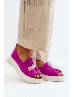 Zazoo 2939 Zamszowe Sandały Damskie Z Kokardką Fuksja