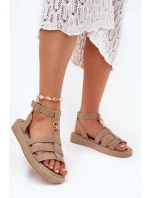 Sandały Damskie Na Platformie Ze Złotym Detalem Khaki Kartia Sandały Damskie Na Platformie Ze Złotym Detalem Khaki Kartia