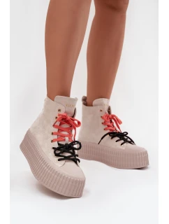 Zamszowe Ocieplane Trampki Damskie Na Masywnej Platformie GOE SS2N4047 Beżowe