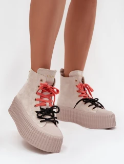 Zamszowe Ocieplane Trampki Damskie Na Masywnej Platformie GOE SS2N4047 Beżowe