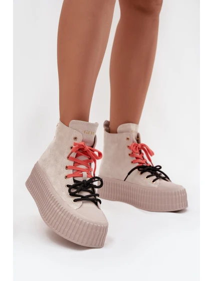 Zamszowe Ocieplane Trampki Damskie Na Masywnej Platformie GOE SS2N4047 Beżowe