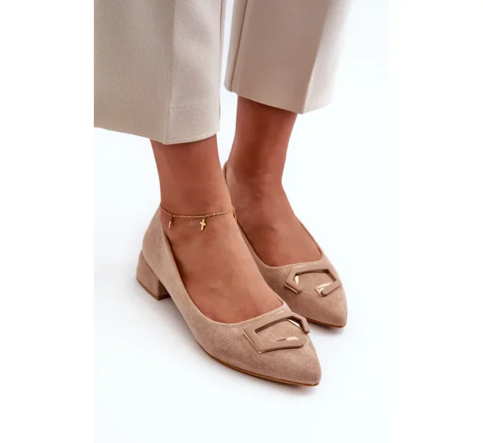 Lodičky na nízkom podpätku so zdobením, Eco Suede S.Barski Beige