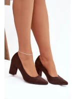 Dámske lodičky Sergio Leone z eko-semišu so stĺpcovým podpätkom - čokoládové