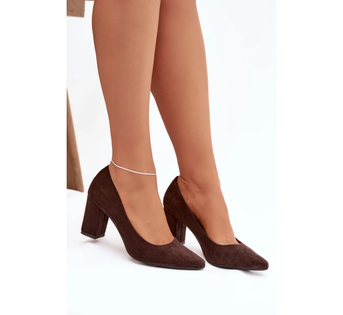 Dámske lodičky Sergio Leone z eko-semišu so stĺpcovým podpätkom - čokoládové