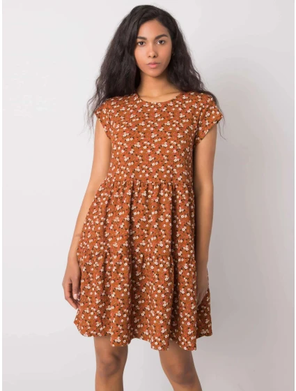Dámské šaty model 20965290 001 Hnědá s květy - FPrice Dámské šaty model 20965290 001 Hnědá s květy - FPrice