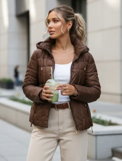 Dámska prešívaná bunda s kapucňou hnedá FashionStreet TY5590