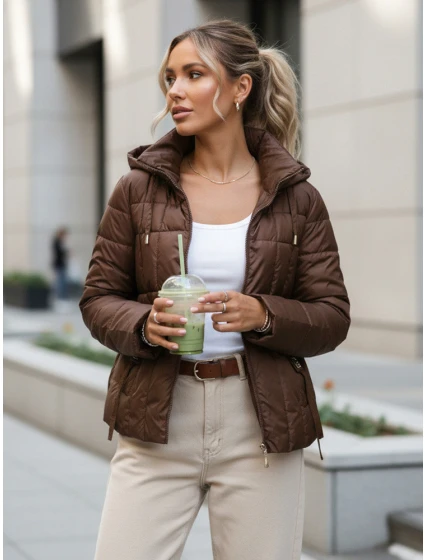 Dámska prešívaná bunda s kapucňou hnedá FashionStreet TY5590