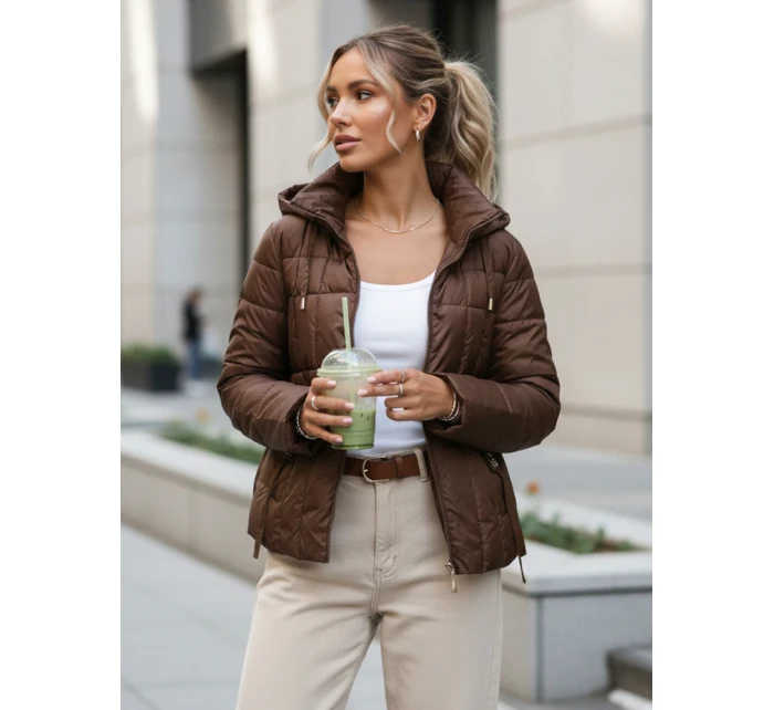 Dámska prešívaná bunda s kapucňou hnedá FashionStreet TY5590