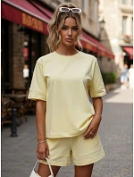 Bavlnená dámska súprava so šortkami Poľský výrobok žltá FashionStreet AY1170