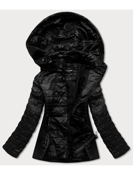 Čierna prešívaná dámska bunda s pružnými vsadkami (RQW-7012)